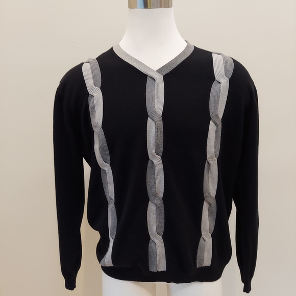 Men's retro cotton pullover Crewneck sweater. Black/White/Gray XXL - Picture 2 of 8